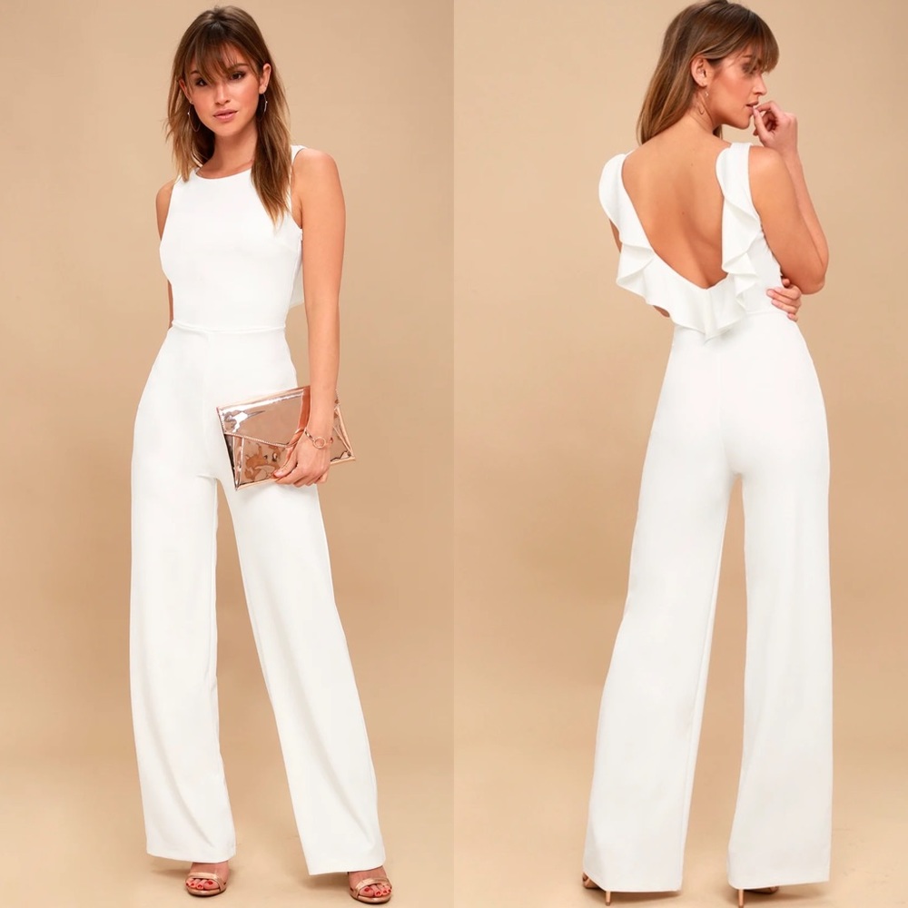 Lulus NWT White Enamored Backless Jumpsuit